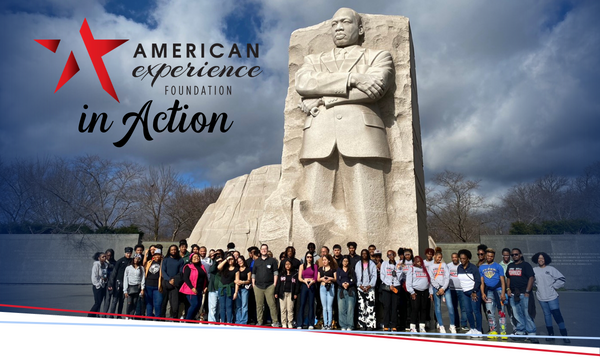 AEF in Action, students gathered in front of MLK Jr Memorial 